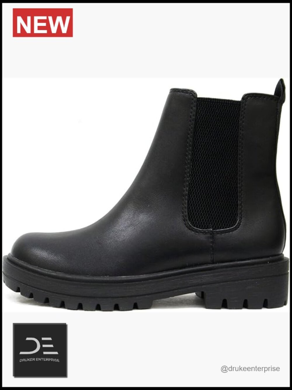 Vegan Leather Lug Sole Low Heel Chelsea Fashion Ankle Bootie